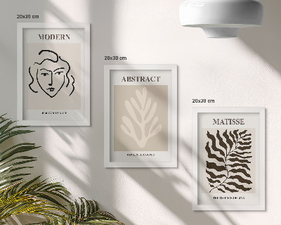 Juego de 3 cuadros decorativos Ilustraciones de rostros y hojas de los gráficos de Henri Matisse