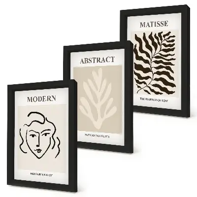 Juego de 3 cuadros decorativos con ilustraciones de rostros y hojas al estilo de Henri Matisse