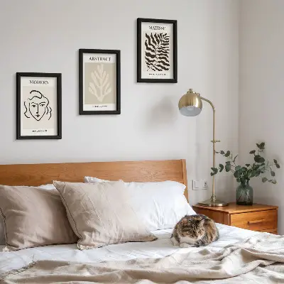 Juego de 3 cuadros decorativos con ilustraciones de rostros y hojas al estilo de Henri Matisse