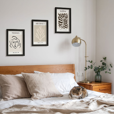 Juego de 3 cuadros decorativos Ilustraciones de rostros y hojas de los gráficos de Henri Matisse