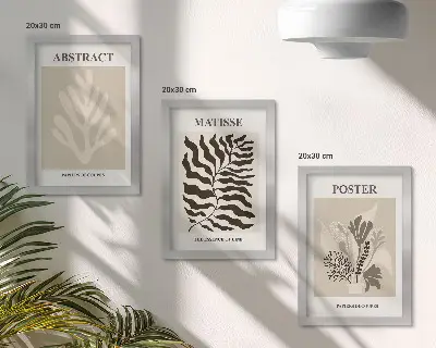 Tríptico enmarcado con diseños vegetales en tonos beige y marrón