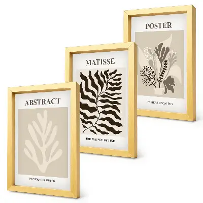 Tríptico enmarcado con diseños vegetales en tonos beige y marrón