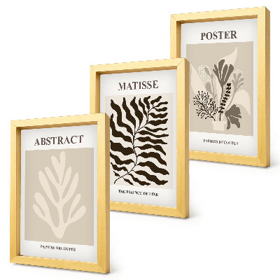 Tríptico enmarcado Diseños vegetales en tonos beige y marrón.