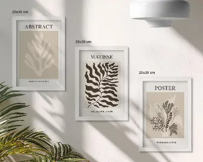 Tríptico enmarcado con diseños vegetales en tonos beige y marrón