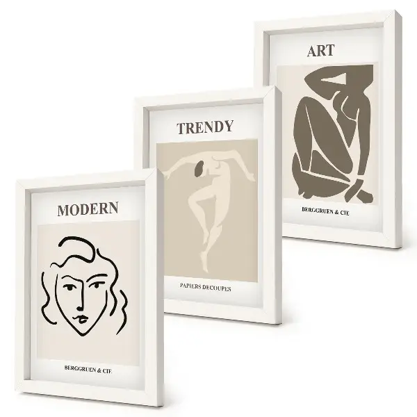 Juego de 3 cuadros decorativos con retratos abstractos en colores apagados