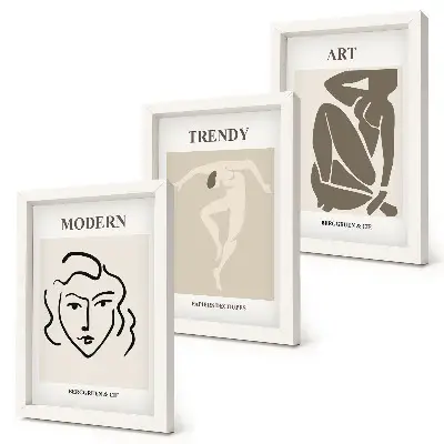 Juego de 3 cuadros decorativos con retratos abstractos en colores apagados