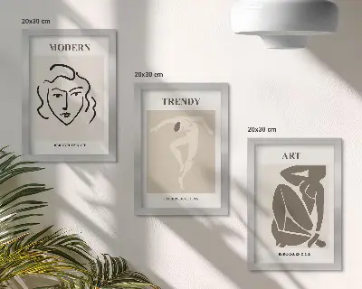 Juego de 3 cuadros decorativos con retratos abstractos en colores apagados