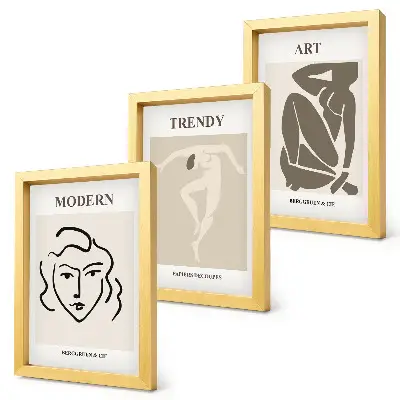 Juego de 3 cuadros decorativos con retratos abstractos en colores apagados