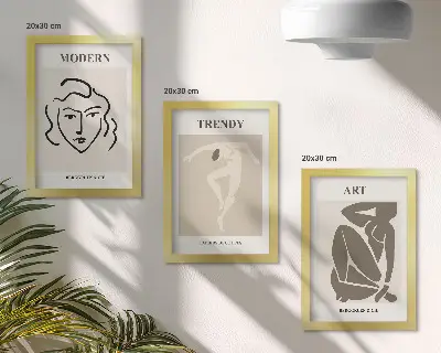 Juego de 3 cuadros decorativos con retratos abstractos en colores apagados