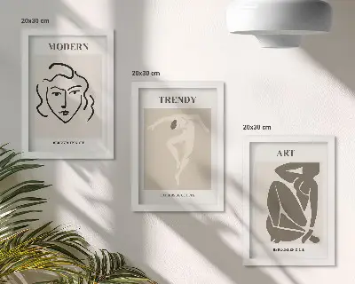 Juego de 3 cuadros decorativos con retratos abstractos en colores apagados