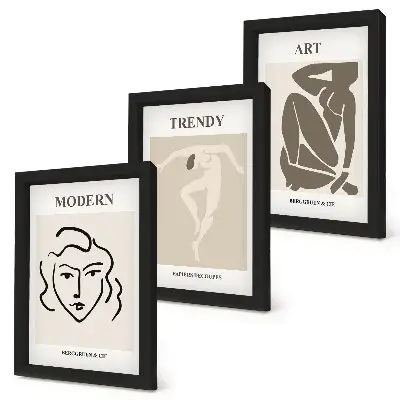 Juego de 3 cuadros decorativos con retratos abstractos en colores apagados