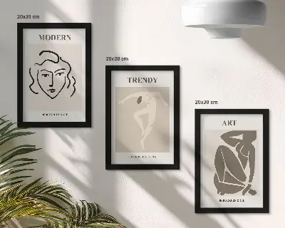 Juego de 3 cuadros decorativos con retratos abstractos en colores apagados