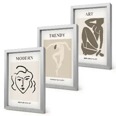 Juego de 3 cuadros decorativos con retratos abstractos en colores apagados