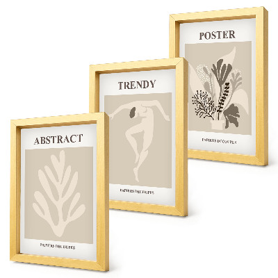 Tríptico enmarcado Diseños vegetales en tonos beige y marrón.