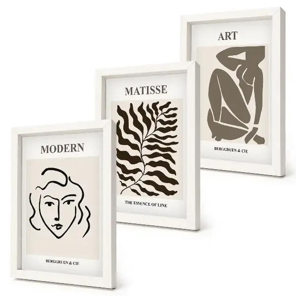 Juego de 3 cuadros decorativos con gráficos elegantes de líneas y figuras en colores neutros