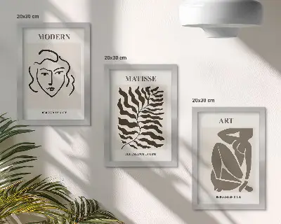 Juego de 3 cuadros decorativos con gráficos elegantes de líneas y figuras en colores neutros