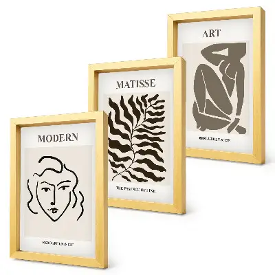 Juego de 3 cuadros decorativos con gráficos elegantes de líneas y figuras en colores neutros