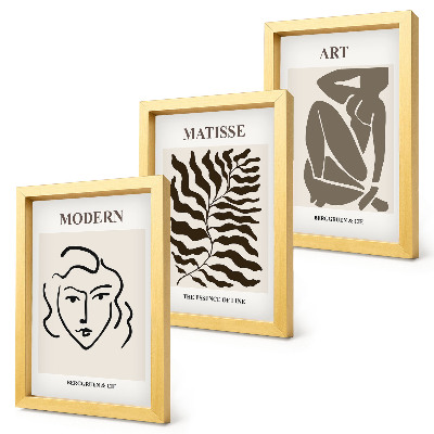 Juego de 3 cuadros decorativos Gráficos elegantes con líneas y figuras en colores neutros.