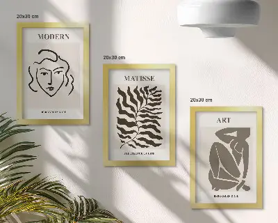 Juego de 3 cuadros decorativos con gráficos elegantes de líneas y figuras en colores neutros