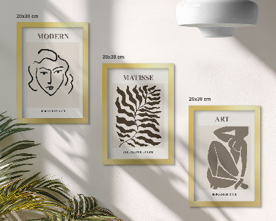 Juego de 3 cuadros decorativos Gráficos elegantes con líneas y figuras en colores neutros.