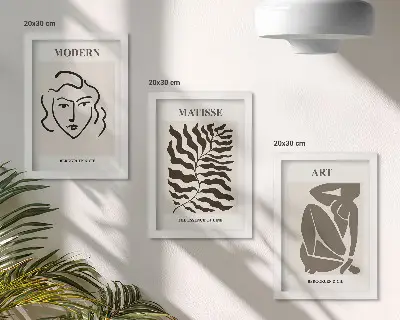 Juego de 3 cuadros decorativos con gráficos elegantes de líneas y figuras en colores neutros