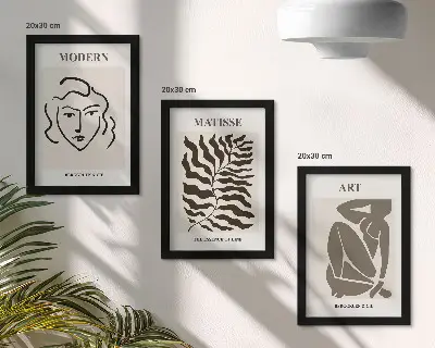 Juego de 3 cuadros decorativos con gráficos elegantes de líneas y figuras en colores neutros
