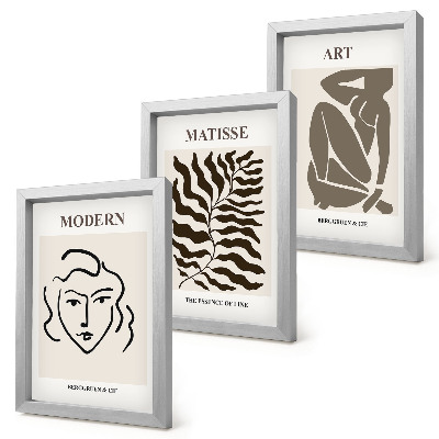 Juego de 3 cuadros decorativos Gráficos elegantes con líneas y figuras en colores neutros.