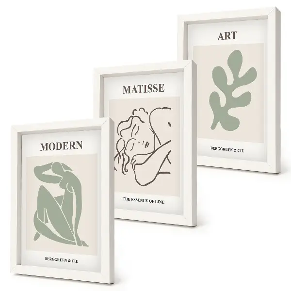 Juego de 3 cuadros decorativos con diseño minimalista de personajes y plantas
