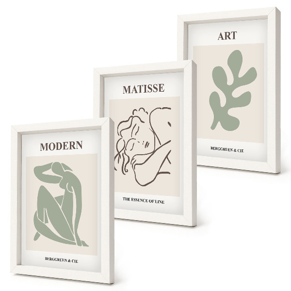 Juego de 3 cuadros decorativos Personajes y plantas con estilo en un diseño minimalista.