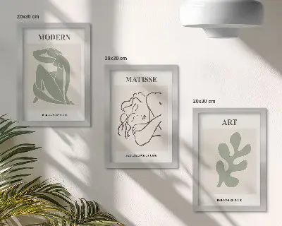 Juego de 3 cuadros decorativos con diseño minimalista de personajes y plantas