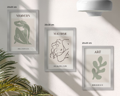 Juego de 3 cuadros decorativos Personajes y plantas con estilo en un diseño minimalista.