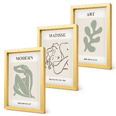 Juego de 3 cuadros decorativos con diseño minimalista de personajes y plantas