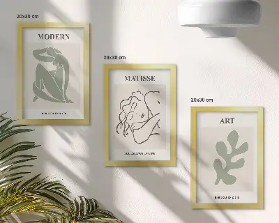 Juego de 3 cuadros decorativos con diseño minimalista de personajes y plantas