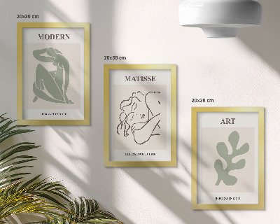 Juego de 3 cuadros decorativos Personajes y plantas con estilo en un diseño minimalista.