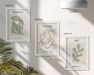 Juego de 3 cuadros decorativos Personajes y plantas con estilo en un diseño minimalista.