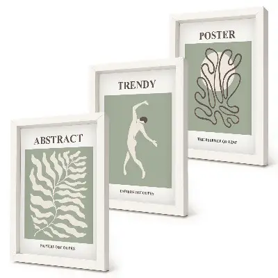 Tríptico de cuadros de Henri Matisse con diseños vegetales en tonos verdes enmarcado