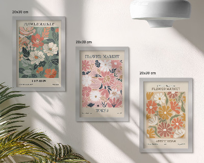 Tríptico enmarcado Carteles con estampados florales de Londres, Tokio y Ámsterdam