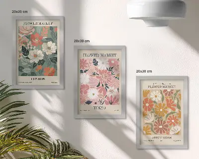 Tríptico enmarcado con estampados florales de Londres, Tokio y Ámsterdam