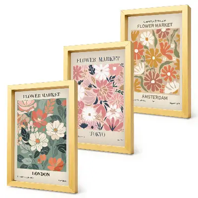 Tríptico enmarcado con estampados florales de Londres, Tokio y Ámsterdam