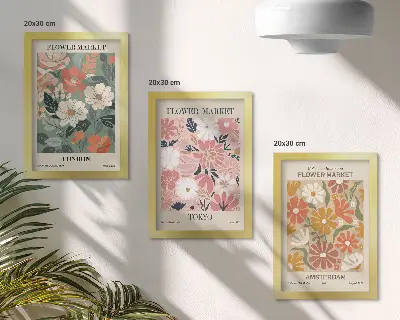 Tríptico enmarcado con estampados florales de Londres, Tokio y Ámsterdam