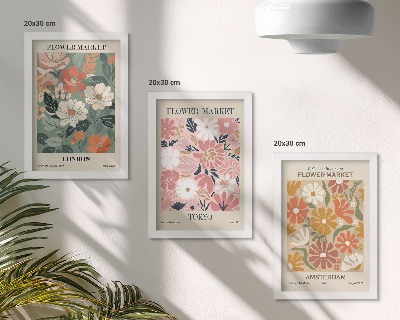 Tríptico enmarcado Carteles con estampados florales de Londres, Tokio y Ámsterdam