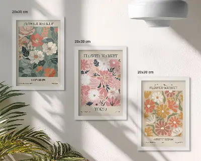 Tríptico enmarcado con estampados florales de Londres, Tokio y Ámsterdam