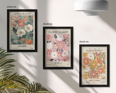 Tríptico enmarcado Carteles con estampados florales de Londres, Tokio y Ámsterdam