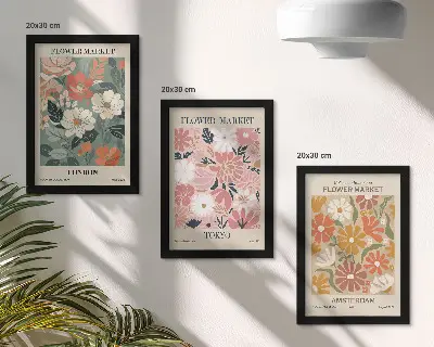 Tríptico enmarcado con estampados florales de Londres, Tokio y Ámsterdam