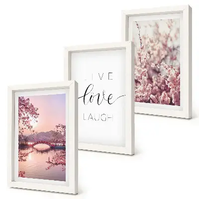 Juego de 3 cuadros decorativos con motivos florales y puente con inscripción