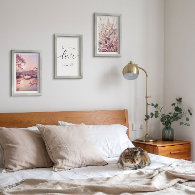 Juego de 3 cuadros decorativos Motivos florales con un puente y una inscripción