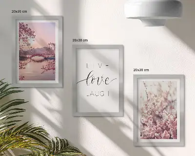 Juego de 3 cuadros decorativos con motivos florales y puente con inscripción