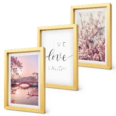 Juego de 3 cuadros decorativos con motivos florales y puente con inscripción