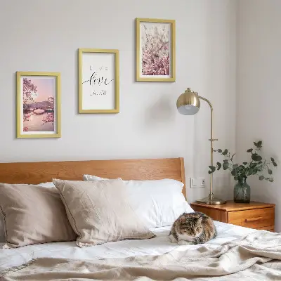 Juego de 3 cuadros decorativos con motivos florales y puente con inscripción