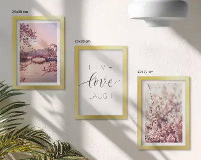 Juego de 3 cuadros decorativos con motivos florales y puente con inscripción